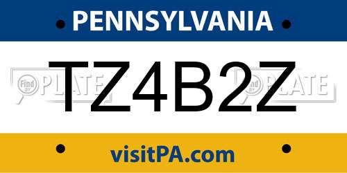 TZ4B2Z Pennsylvania License Plate