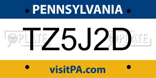 TZ5J2D Pennsylvania License Plate