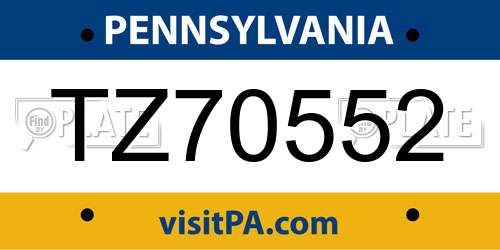 TZ70552 Pennsylvania License Plate