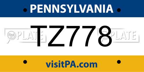 TZ778 Pennsylvania License Plate