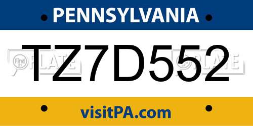 TZ7D552 Pennsylvania License Plate
