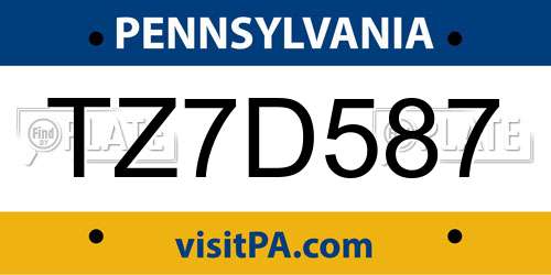 TZ7D587 Pennsylvania License Plate