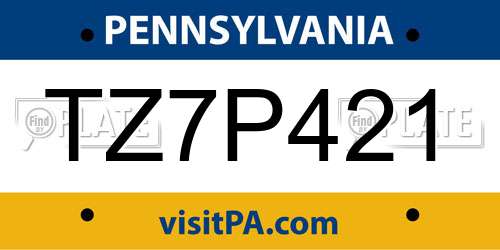 TZ7P421 Pennsylvania License Plate