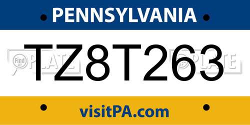 TZ8T263 Pennsylvania License Plate