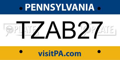 TZAB27 Pennsylvania License Plate