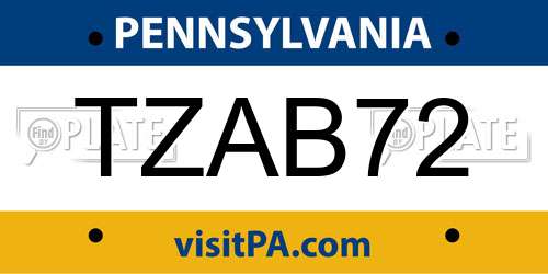 TZAB72 Pennsylvania License Plate