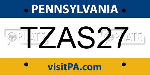 TZAS27 Pennsylvania License Plate