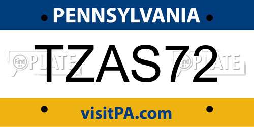 TZAS72 Pennsylvania License Plate