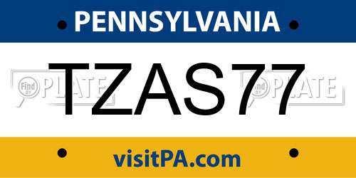 TZAS77 Pennsylvania License Plate