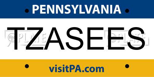 TZASEES Pennsylvania License Plate