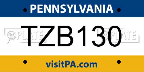 TZB130 Pennsylvania License Plate