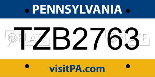 TZB2763 Pennsylvania License Plate