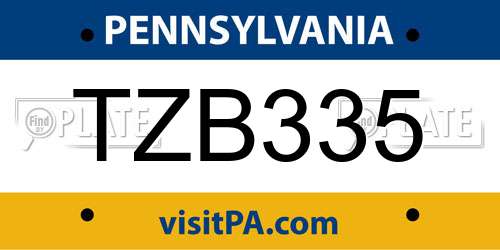 TZB335 Pennsylvania License Plate