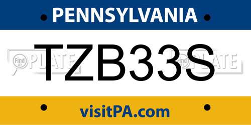 TZB33S Pennsylvania License Plate