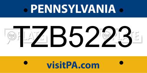 TZB5223 Pennsylvania License Plate