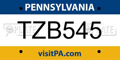 TZB545 Pennsylvania License Plate