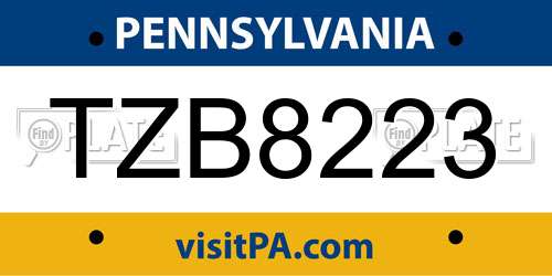 TZB8223 Pennsylvania License Plate