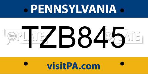 TZB845 Pennsylvania License Plate