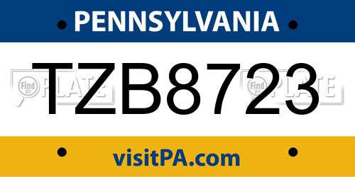 TZB8723 Pennsylvania License Plate