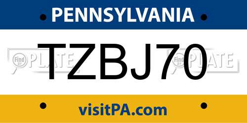 TZBJ70 Pennsylvania License Plate