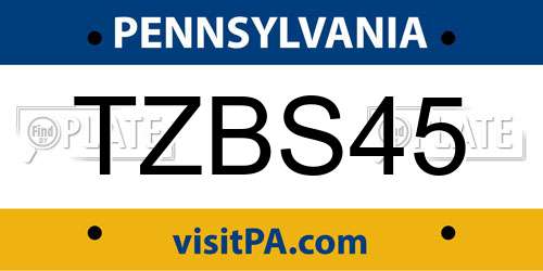 TZBS45 Pennsylvania License Plate