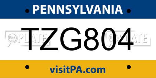 TZG804 Pennsylvania License Plate