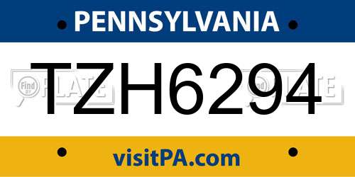 TZH6294 Pennsylvania License Plate