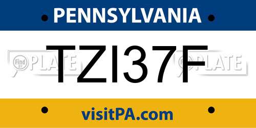 TZI37F Pennsylvania License Plate