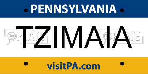 TZIMAIA Pennsylvania License Plate