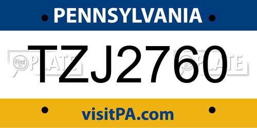 TZJ2760 Pennsylvania License Plate