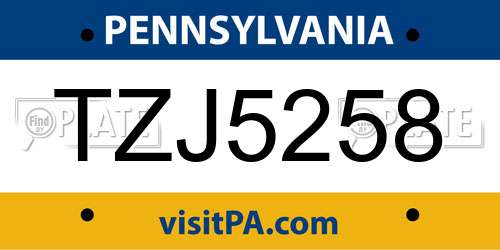 TZJ5258 Pennsylvania License Plate