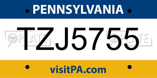 TZJ5755 Pennsylvania License Plate