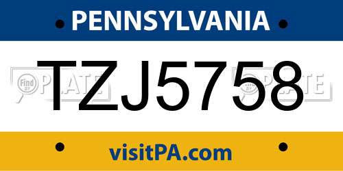 TZJ5758 Pennsylvania License Plate