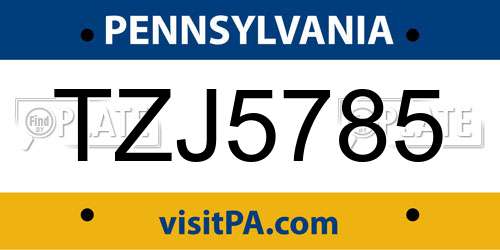 TZJ5785 Pennsylvania License Plate