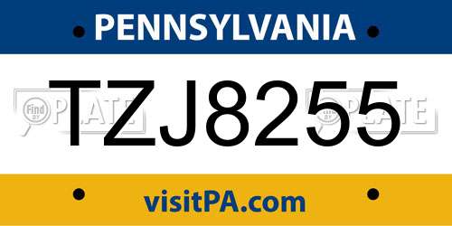 TZJ8255 Pennsylvania License Plate