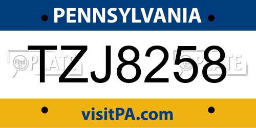 TZJ8258 Pennsylvania License Plate
