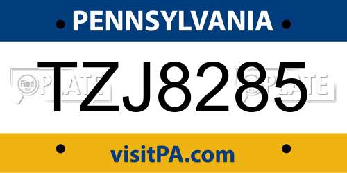 TZJ8285 Pennsylvania License Plate