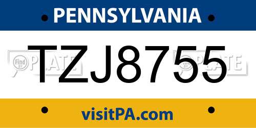TZJ8755 Pennsylvania License Plate