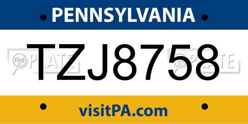 TZJ8758 Pennsylvania License Plate