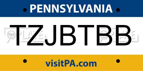 TZJBTBB Pennsylvania License Plate