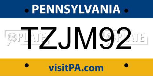 TZJM92 Pennsylvania License Plate