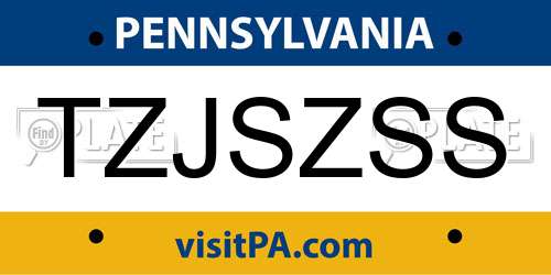 TZJSZSS Pennsylvania License Plate
