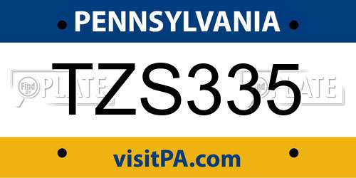 TZS335 Pennsylvania License Plate