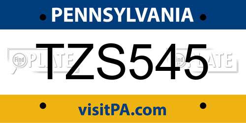 TZS545 Pennsylvania License Plate