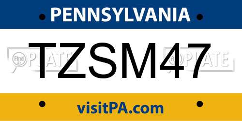 TZSM47 Pennsylvania License Plate