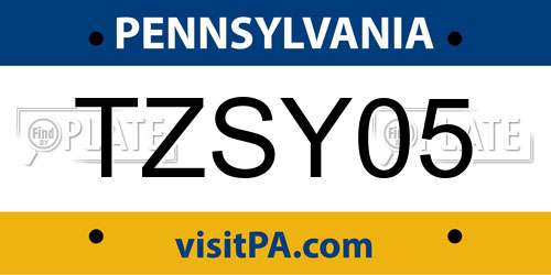 TZSY05 Pennsylvania License Plate