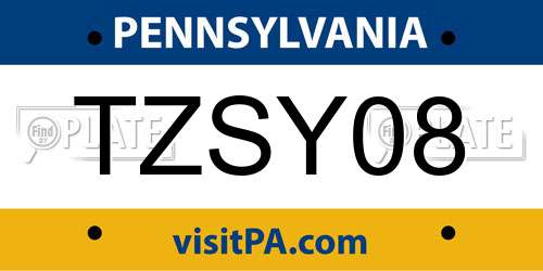 TZSY08 Pennsylvania License Plate