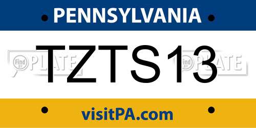 TZTS13 Pennsylvania License Plate