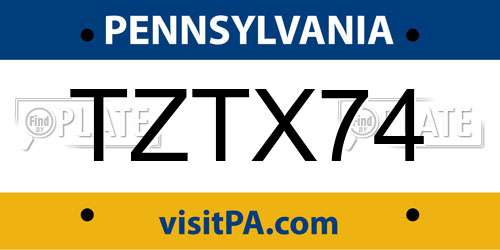 TZTX74 Pennsylvania License Plate