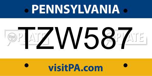 TZW587 Pennsylvania License Plate